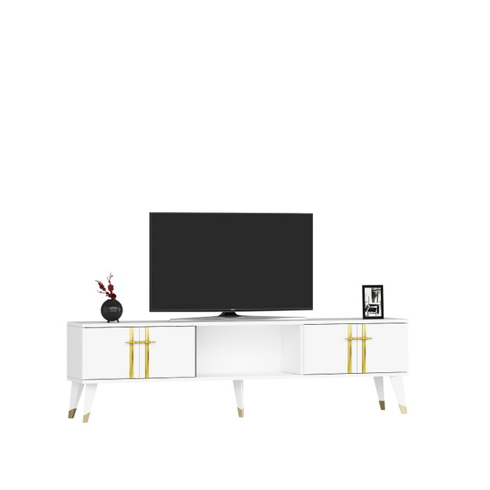 Hanah Home Soporte para televisor Asel - Blanco y Oro Hanah Home Soporte para televisor Asel - Blanco y Oro